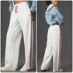 Daily Practice by Anthropologie Side Stripe Track Pants in White & Purple Sz M